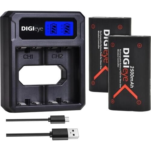 2x 2500mAh Battery + LCD Dual Charger for Xbox Series X|S, Xbox One, Xbox One S, Xbox One X, Xbox One Elite Wireless Controller