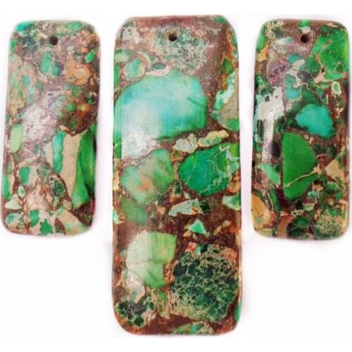 3Pcs/set 50x20x7mm/35x15x6mm Wholesale Green Sea Sediment Jasper & Pyrite Oblong Pendant Bead DIY Jewelry Accessories S912
