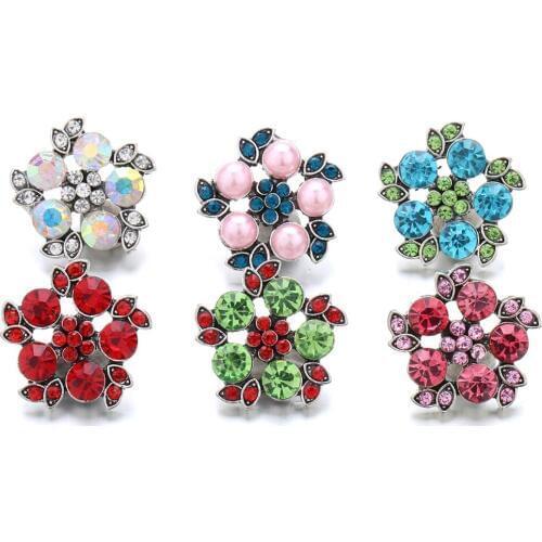 5pcs/lot New Jewelry Snap Button Jewelry Rhinestone Flower 18mm Metal Snap Buttons Fit Snap Button Bracelet for Women