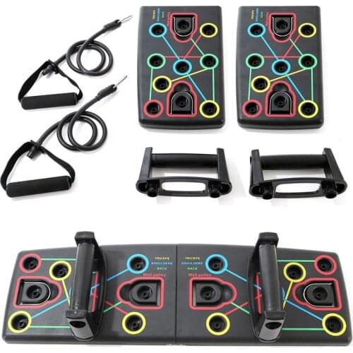 9 in 1 Foldable Push Up Board Stand Fitness Multifunctional Portable Push-Up Rack Board with Resistance Bands Training Gym