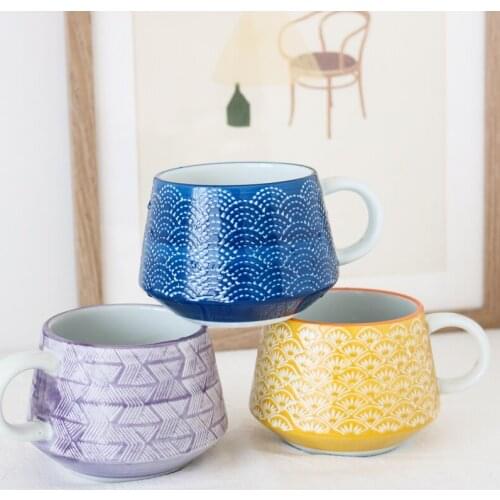 U.S. ceramic geometric sector carving solid texture large capacity big belly mug / water cup