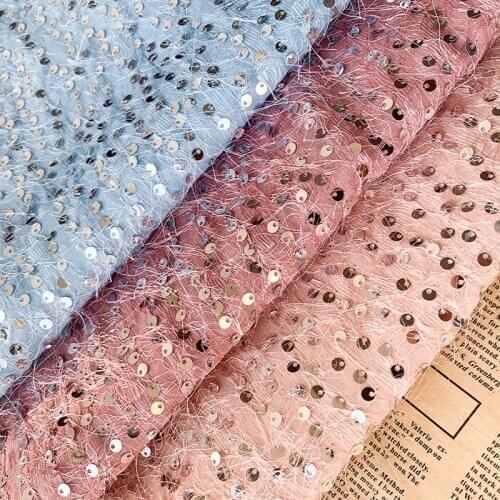 Shiny Chiffon Sequins Embroidered Jacquard Tassel Fabric DIY Fashion Dress Skirt