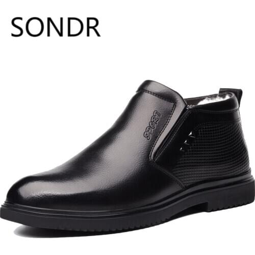 Natural Cow Leather Shoes Men snow Boots Handmade Retro warm Men Ankle boots Genuine leather winter Boots shoes men