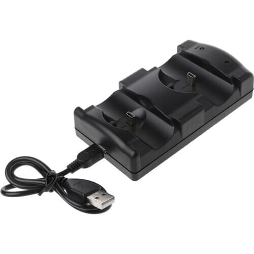 Black Universal USB Powered Dual Double Charger Dock Stand Charging Station for PS3 Move Wireless Controller