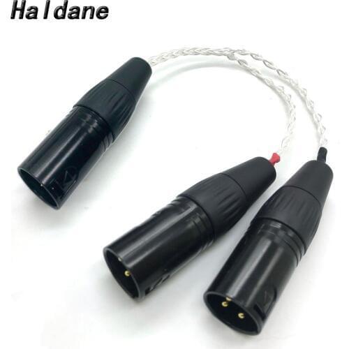 Haldane 8 Cores 7N OCC Silver Plated 4-pin XLR Male to 2x 3-pin XLR Male Balanced cable Headphone Audio Adapter