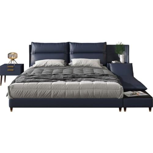 Italian leather bed 1.8 meters double master bedroom light luxury soft bag solid wood 1.5 meters wedding bed