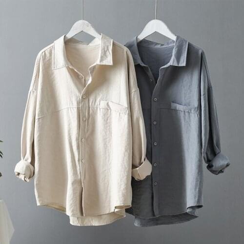 Pocket Cardigans Women Long Sleeved Casual Cotton Turn Down Collar Office Work Shirts Blouses All-Match Vintage Blusas Mujer