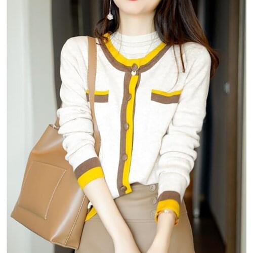 Cardigan Woman Sweaters Knitted Elegant Single Breasted Long Sleeve O Neck Pockets Korean Fashion Open Stitch Sweater Female Top