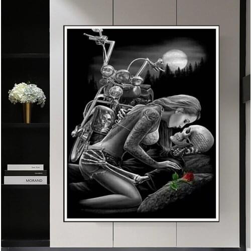 Motorcycle Skull Rose Diamond Art Painting Full Drill Square/Round Cross Stitch Kits Mosaic Embroidery 5D DIY Home Decoration