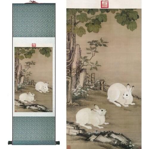 Rabbit painting Home Office Decoration Chinese scroll painting rabbit paintingPrinted painting