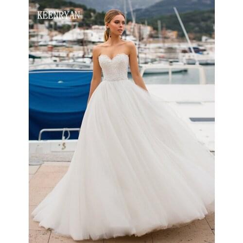 KEENRYAN Sexy Sweetheart Lace Tulle Wedding Dresses 2020 Beading Bride Dresses Princess Palace Dream Wedding Gowns Plus Size