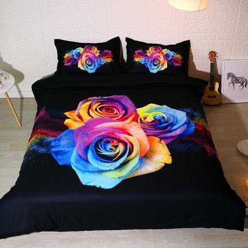 3 PCS PER SET Rainbow Rose Explosion pretty 3d bedding set and 3d Bed sheet Set