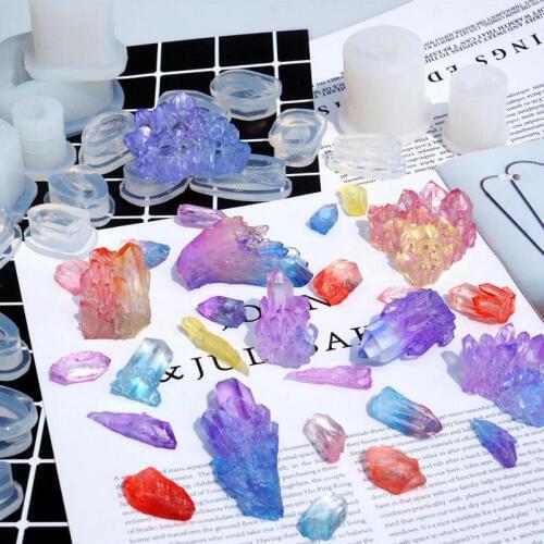 Crystal Cluster Silicone Molds Dried Flower Charms DIY Tool Epoxy Resin Craft Mineral Shape Jewelry Pendant Making Mould