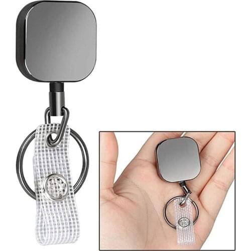 Square Metal Retractable Pull Key Ring ID Badge Lanyard Name Tag Card Holder Reel Belt Clip Attachment Buckle Keychain