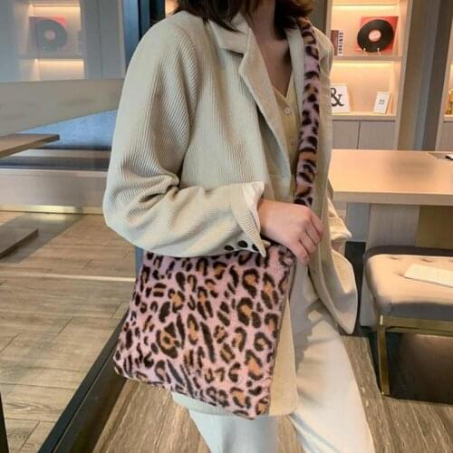 Leopard Plush Shoulder Bags For Womens Autumn and Women Large Bag Messenger Winter Fashion Capacity Ladies Vintage Handbag