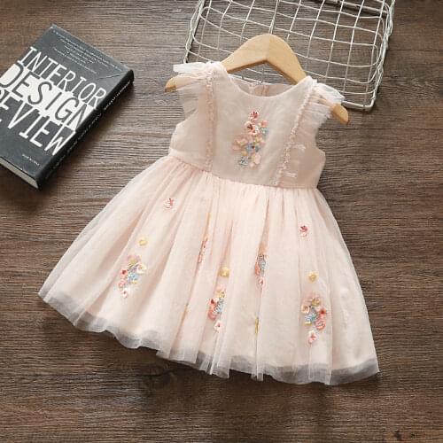 Girls Summer Dress 2021 New Children Flowers Elegant Kids Clothes High Quality