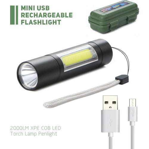 Mini Zoom LED Flashlight for COB Camping Lamp USB Rechargeable Working Light Flashlight Torch with Magnet Inside Battery