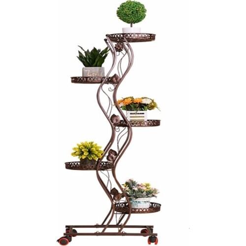 Multi-storey Metal Plant Stand Flower Stand with Wheels Indoor Round Flower Rack Balcony Flowerpot Shelves