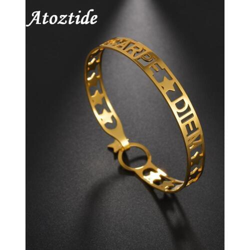 Atoztide Trendy Customzied Name Bracelet For Women Stainless Steel Gold Hollow Name Star Bangle Bracelets Jewelry Best Gift