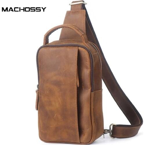 Pull-up leather Men bag genuine leather Crossbody bags mens shoulder bag Casual Sling bags Natural Skin Chest bag