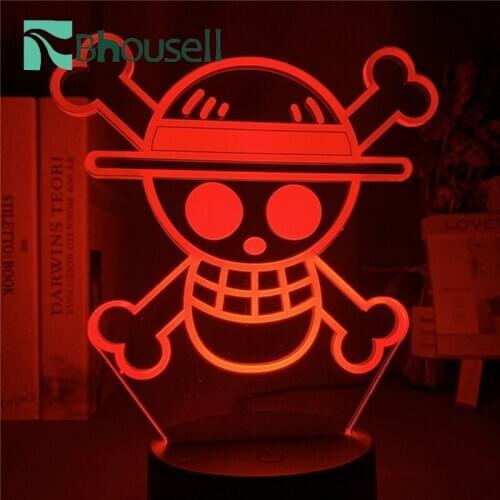 One Piece Anime Night Light Household Items Acrylic 3D Seven Color Bedroom Bedside Table Decoration Home Decoration
