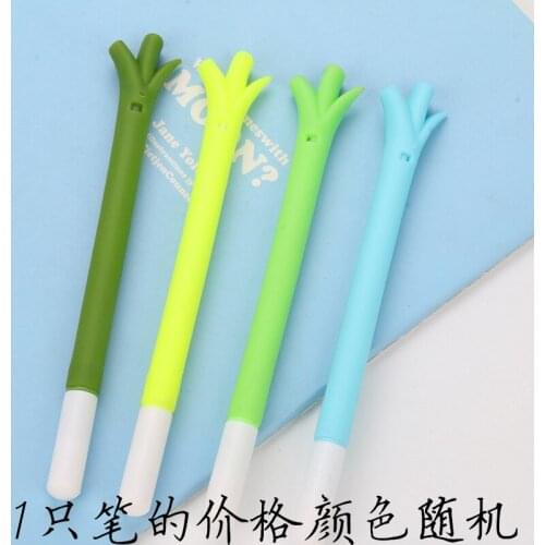New style and new creative primary and secondary school students with green onion and neutral pen Stationery for office supplies