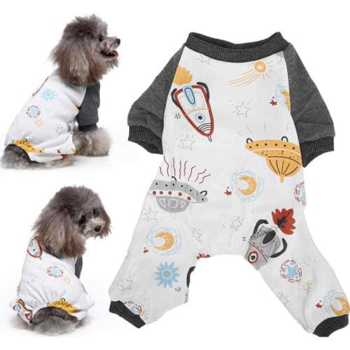 Dog Clothes Pet Dog Clothing Puppy Jumpsuit Knit Pajamas Polyester Cute Spaceship Pattern Soft for Spring Autumn