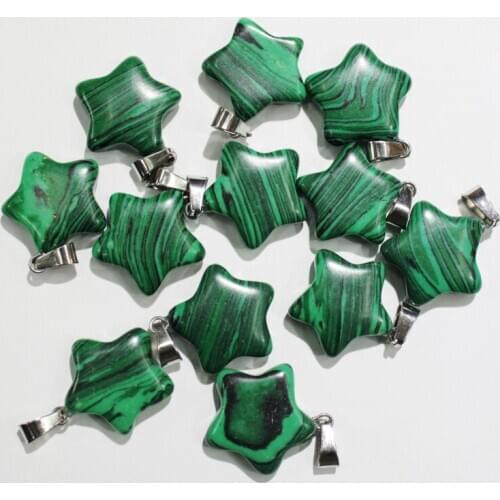 Wholesale 24PCS Mixed color natural stone malachite pentagram charm star pendant for jewelry making necklace earring accessories