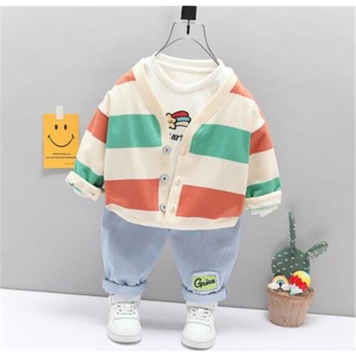 0-4 Years Spring Boy Clothing Set 2021 New Casual Cartoon Active Coat+T-shirt+ Pant Kid Children Baby Toddler Boy clothing