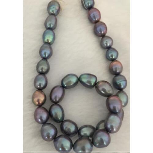Gorgeous12-13mmTahitian baroque black green pearl necklace 18"925silver