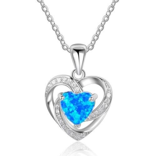 2020 Women Necklace Fashion Rhinestone Crystal Imitation Fire Opal Heart Pendant Necklace For Women Accessories Jewelry Gift