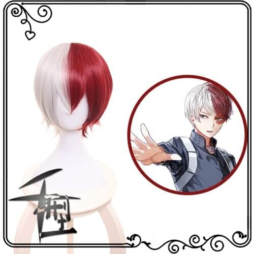 Cosplay Wig My Hero Academia Boku no Hiro Akademia Shoto Todoroki Shouto White And Red Head Costume