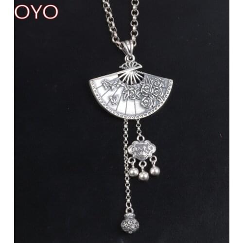 Real s925 sterling silver plum blossom fan tassel pendant