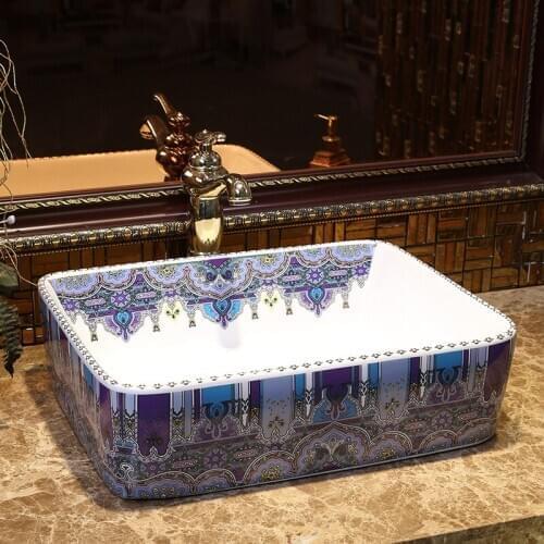 Rectangular Europe Vintage Ceramic Art Basin Counter Top Wash Basin Bathroom Vessel Sinks vanities bathroom sinks washing basin