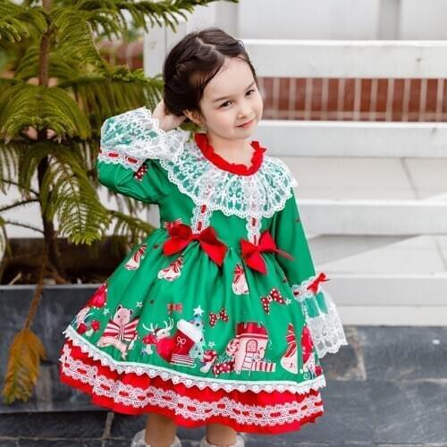 Xmas holiday gifts Kids Christmas Lolita dresses Spanish style Childrens skirts Baby Santa Claus Cosplay costume Gothic dress