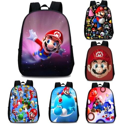 13 inches Super Mary Mario backpack child Cartoon backpack boy girl Large-capacity school bag kindergarten Childrens backpack
