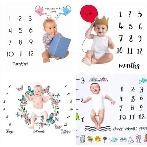 Cartoon Pattern Infant Baby Milestone Photo Props Background Blankets Backdrop Cloth Calendar Boy Girl Photo Accessories