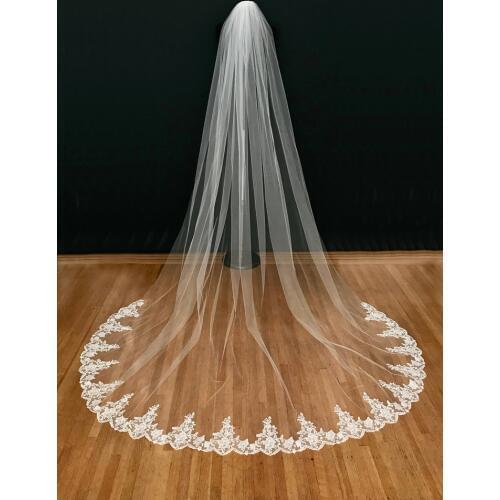 Wedding Accessories White/Ivory Wedding Veil 3m Long with Comb Lace Mantilla Cathedral Bridal Veil Veu De Noiva Real Photos