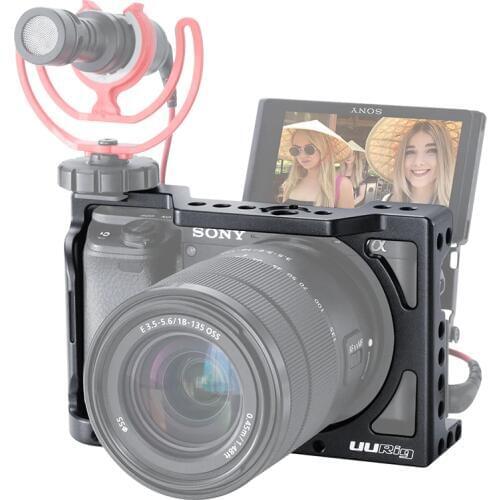 UUrig R008 A6400 Vlog Cage Case Vlogging Metal Case for Sony A6400 with Cold Shoe for Microphone DSLR Camera Cage 1/4 3/8 Screw