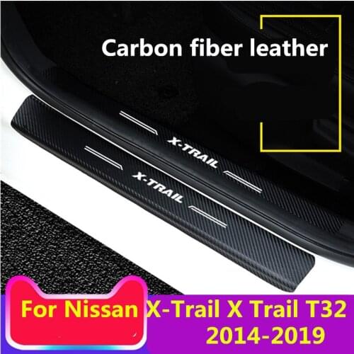 High quality carbon fiber grain leather door pedal protection pad molding accessories For Nissan X-Trail 2014-2019