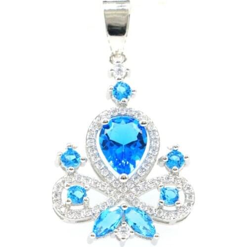 36x21mm Princess Cut Created Paris Blue Topaz CZ For Women Fine Jewelry Silver Pendant Eye Catching