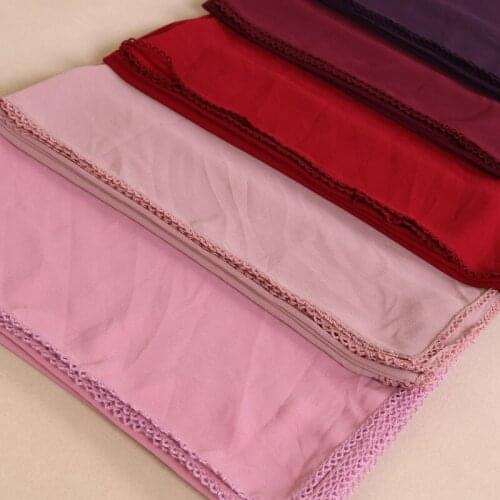 Women Bubble Chiffon Lace Scarf Shawls Hijab Plain Floral Long Headband Fashion Scarf Wraps Muslim Pashmina 180*75cm 1PC Retail