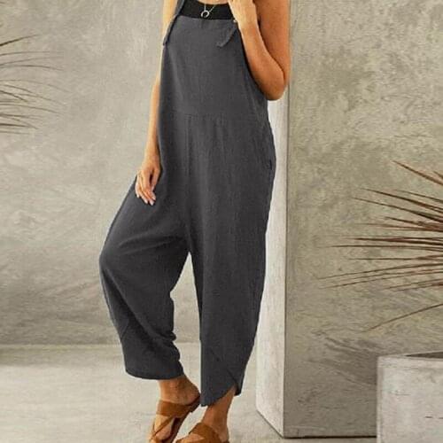 Ladies jumpsuit square collar sleeveless solid color belt pocket overalls loose 2021 summer and autumn home multicolor fashion