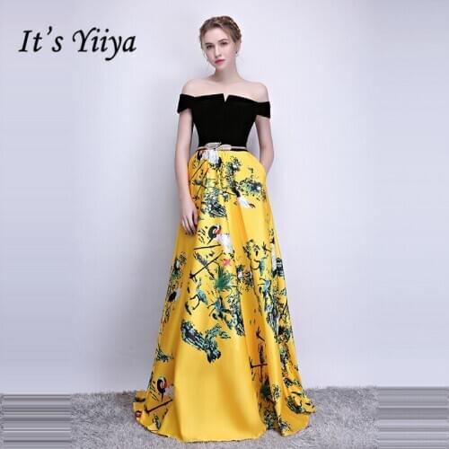 Its Yiiya Formal Evening Dresses Boat Neck Sleeveless Flower Pattern Floor length A-line Elegant Formal Dress LX1098
