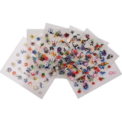 10 Sheets 3D Nail Art Flowers Nail Stickers Heart Star Tattoos Cell Phone Sticker Design