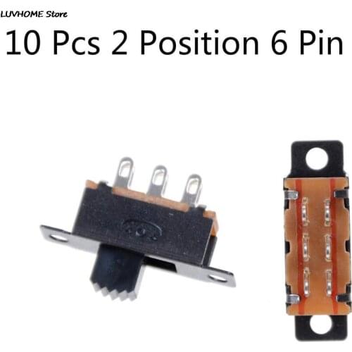 10 Pcs 2 Position 6 Pin 0.5A 50V DC DPDT 2P2T Panel Mount Vertical Slide Switch High Quality