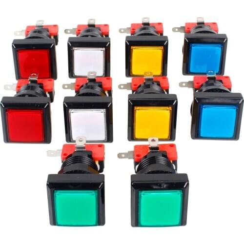 10x Arcade Square Shape LED Illuminated Push Button With Micro Switch For Arcade Machine Gaming Video Game Consoles Jamma Kit