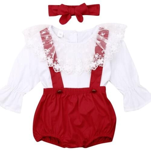 3PCS Set Toddler Kid Baby Girl Clothes Long Sleeve Lace Top+Bib Pants Headband Outfit Set Girls Clothing