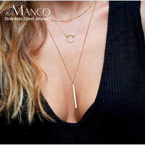 EManco 3 pcs 316L Stainless Steel Necklace for women Layered Titanium steel Necklace women Simple Pendant Necklace Jewelry