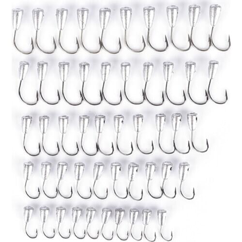 50pcs Japan Overturned Hook Tin Jig Head Stand Hooks Titanium Tungsten Barbed Fish Hook 2#/4#/6#/8